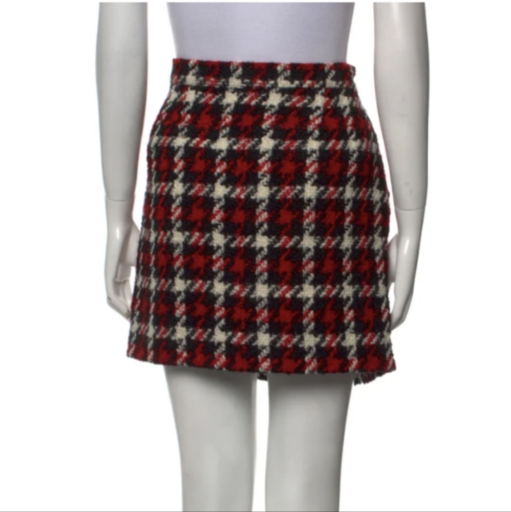 Nwot Mcq Mcqueen Plaid Houndstooth Black White Red Mod Mini Skirt 2017 Sz 8